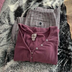 Matching blouse and plaid pants set, size large/size 10